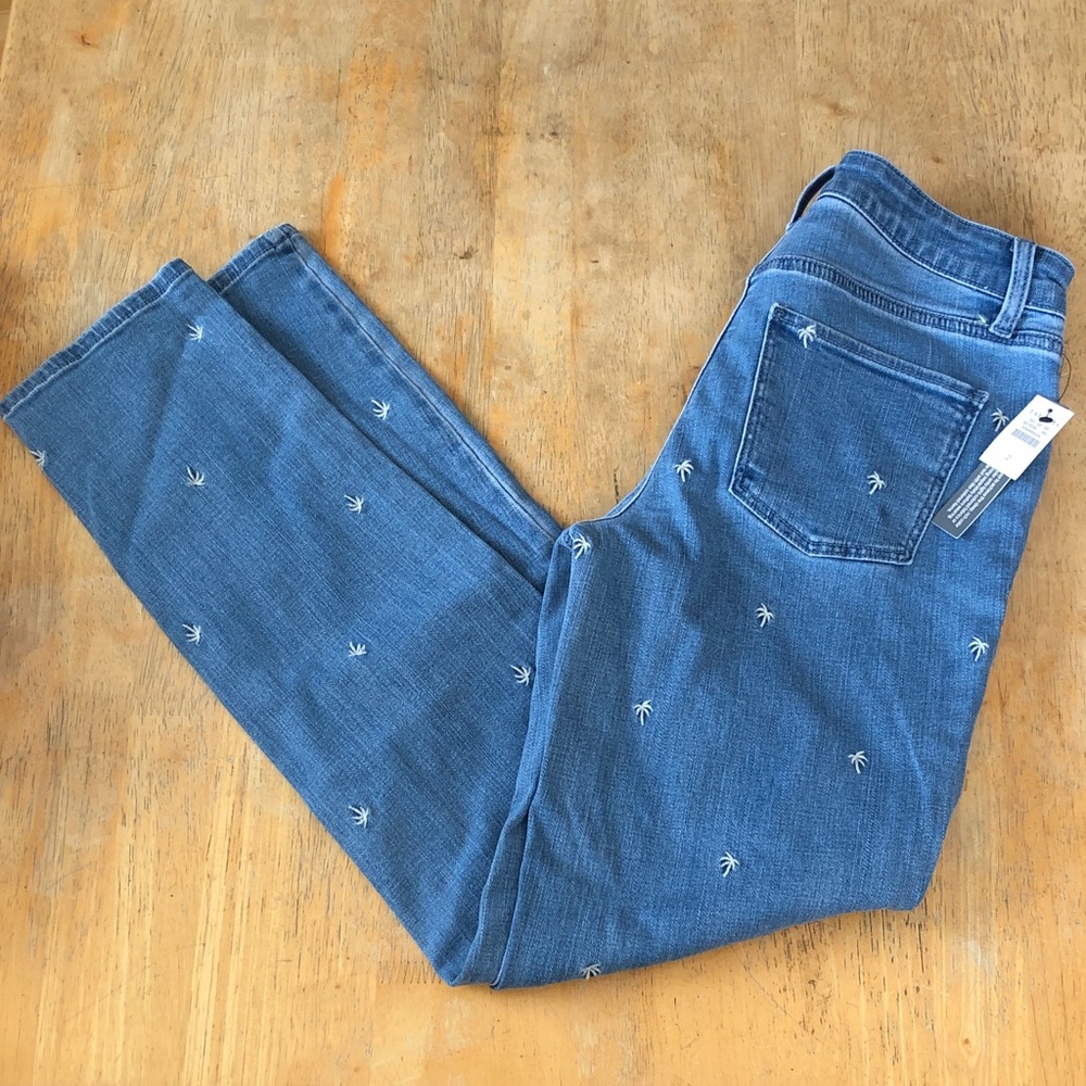 Talbots NWT slim ankle five-pocket jean with zip front & pal tree embroidery